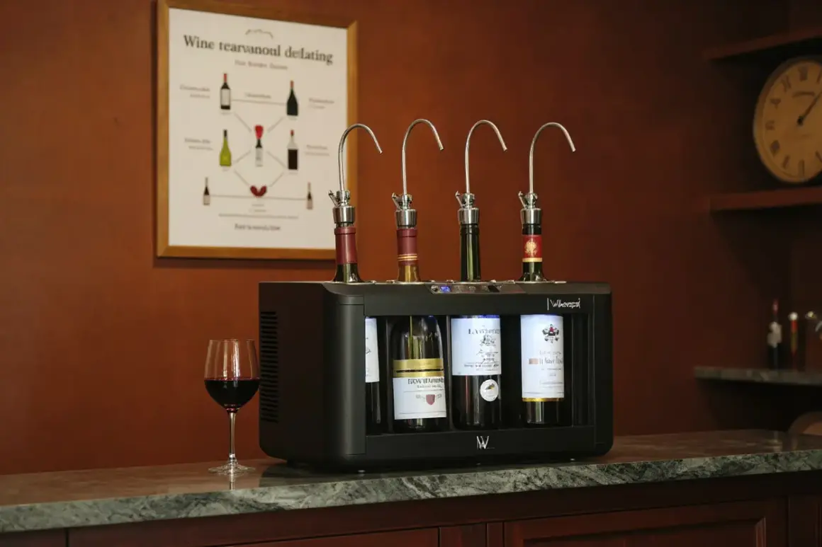 Système de conservation de vin, idéal pour savoir quel vin peut se garder 20 ans. Verre de vin rouge à côté.